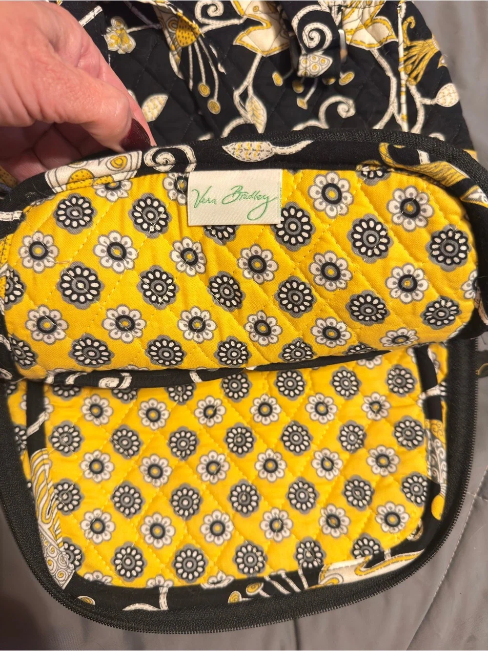 Vera Bradley Black and Yellow Quilted Floral Backpack